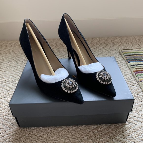 Ann Taylor Jeweled-Brooch Suede Pump, Black - Picture 4 of 8